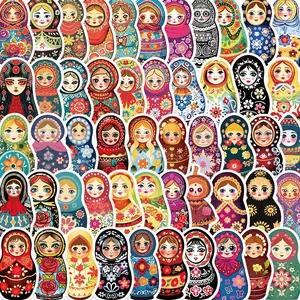 Russian Matryoshka Doll Pattern Sticker, 52pcs/set Waterproof Self Adhesive Decor Paper, Decor Sticker for Gift Greeting Card Water Bottle Laptop Phone