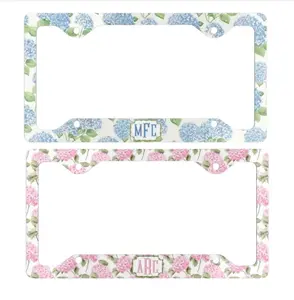 Pink And Blue Hydrangea License Plate Frame, Personalized Monogram Car Decor