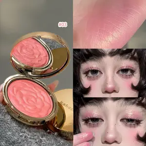 Elegant Petal Shape 3D Flower Pearl Blush, Fine Micro-Shimmer Brightening, Lightweight Long-Lasting, Natural Radiance, Glow, Dual Use Blush Highlighter, Beauty Cosmetics
