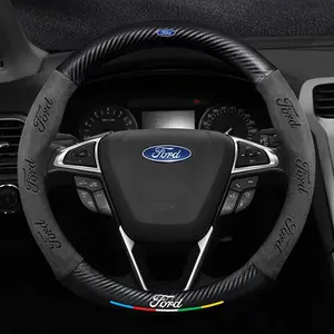 3D Car Carbon Fiber leather Steering Wheel Non-slip Cover Protective For Ford Focus mk2 mk3 Fiesta Fusion Ranger Mondeo S-MAX Kuga