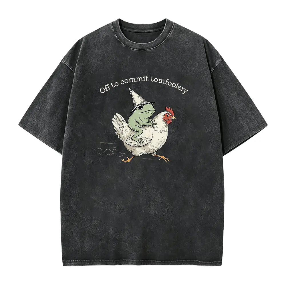 Off to Commit Tomfoolery T-Shirts, Frog Riding Chicken Tee, Sarcastic Graphic Tee