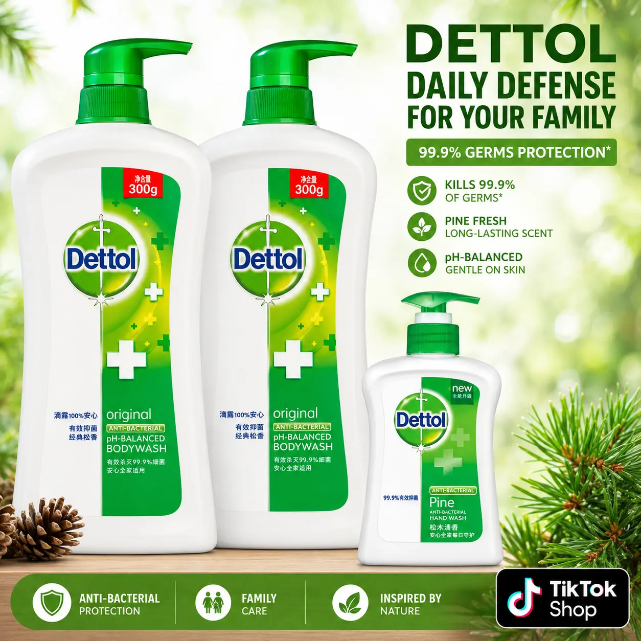 Dettol Anti-Bacterial pH-Balanced Body Wash Original 32.08 Oz Pack of 2 & Handwash 5.29 Oz Skin Repair Body Care Soap Sensitive - Cleanser Shower Products Moisturizing Body Wash
