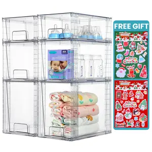VTOPMART 6 Pack Stackable Clear Drawer Organizer for Organizering Nursing Bottles,Candy,Snacks,Makeup,Cosmetics,Tampons,Medicines,Pantry,Under Sink,Closet,Bathroom, with Free Stickers,Valentines Gift Ideas