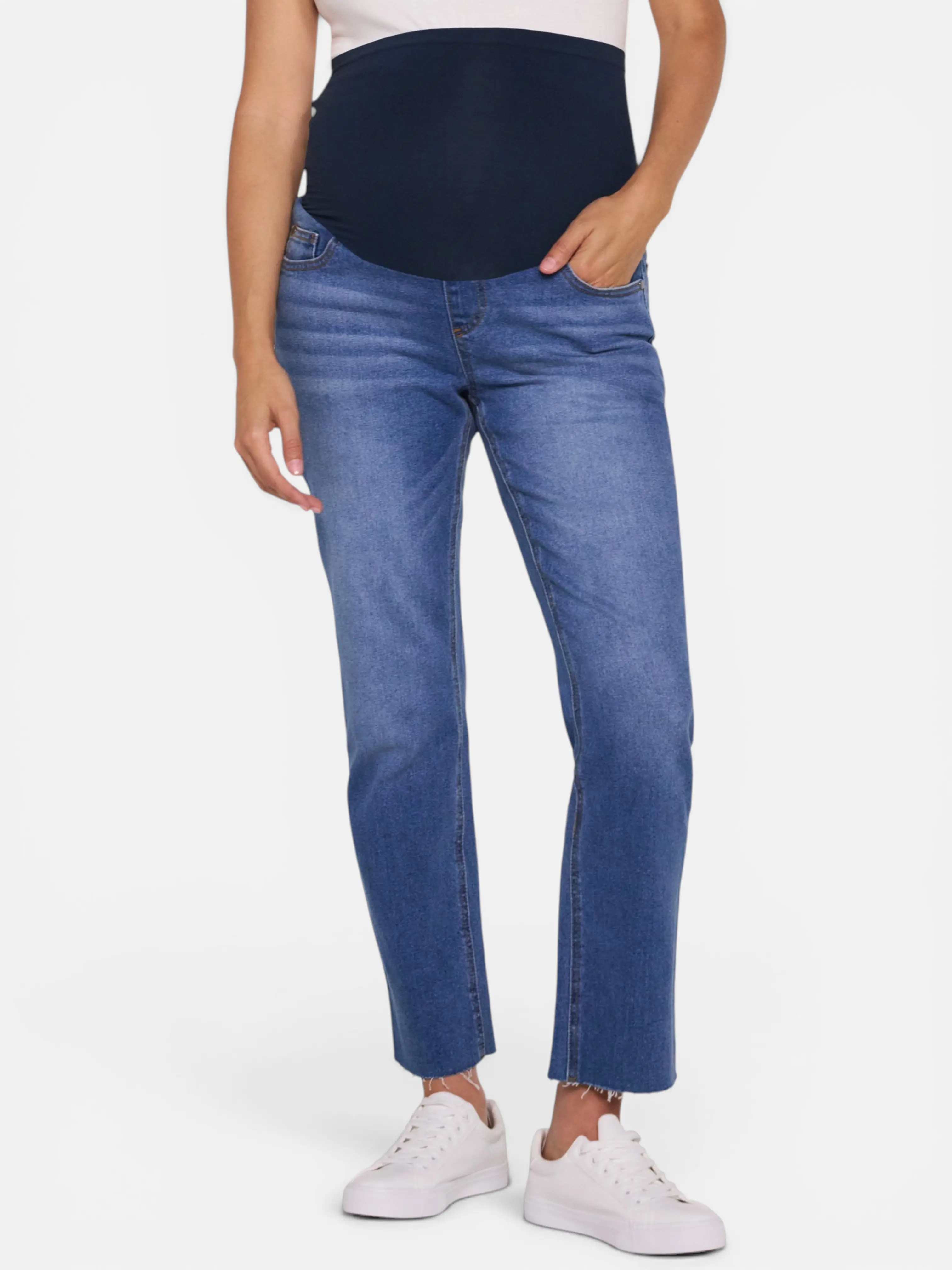 Motherhood Maternity Straight Leg Jeans Over Belly Stretch Denim Ankle Length Pregnancy Pants
