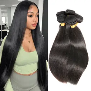 Straight Human Hair Bundles Hair Extensions 100g/PC Natural Hair Weaving Bundles 100% Unprocessed Remy Virgin Human Hair Weft Soft Bone Straight Sew In Hair Bundles Natural Black