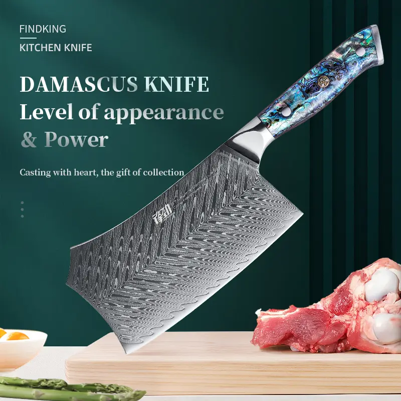 FINDKING 6.5-inch Damascus Bone Chopping Knife, Professional Chinese Kitchen Cleaver, Butcher Cutter for Home Kitchen Knives