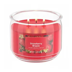 3-Wick Scented Glass Jar Candle, Strawberry Breeze, 11.5oz. Aroma Decor
