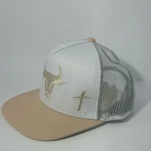 Western Hat with Bull Logo and Cross Design - White Mesh Back Adjustable Cap for Men and Women