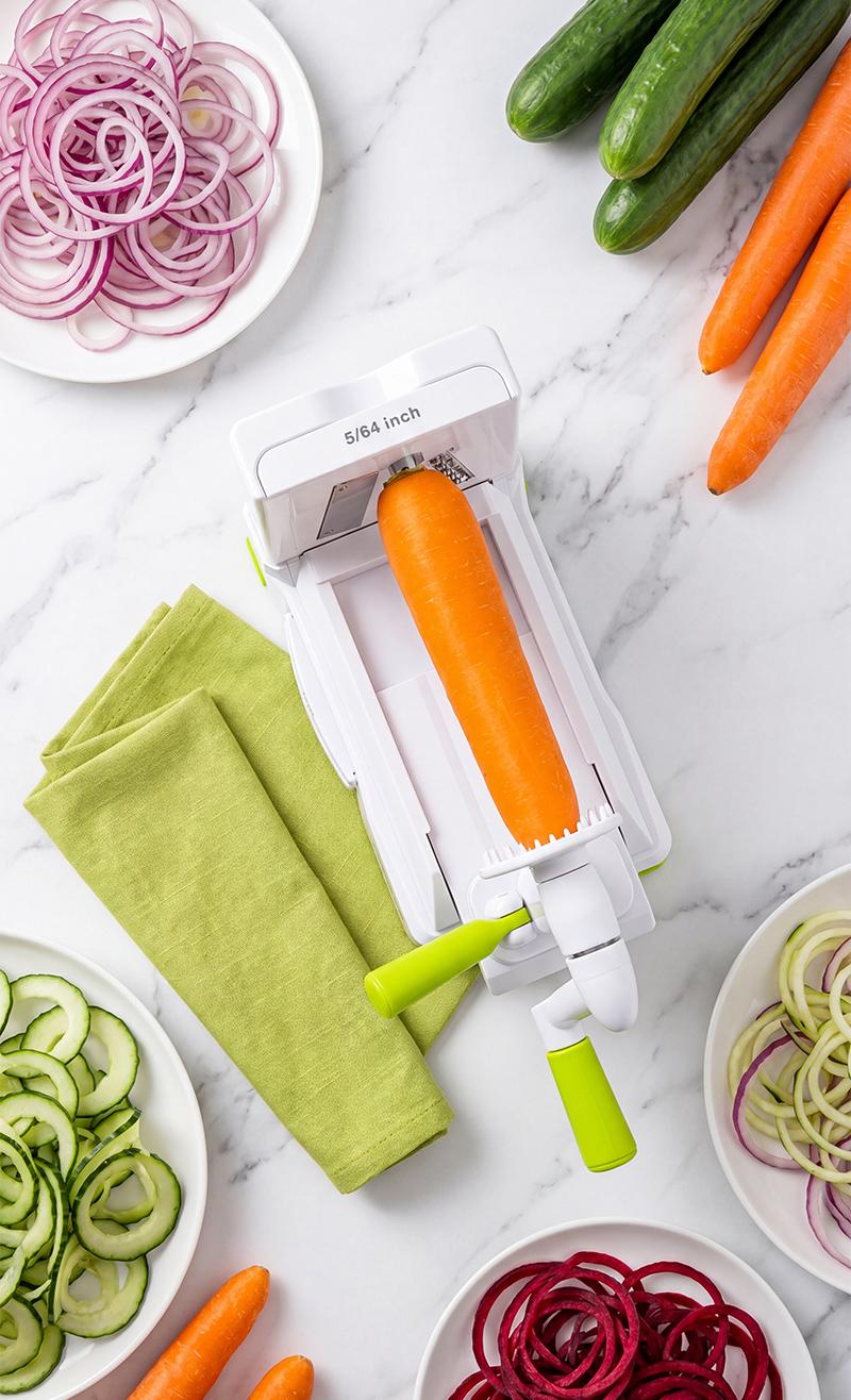SUSTEAS Manual Vegetable Slicer Mandoline - 5 Replaceable Detachable Blades, Strong Suction Base, Smooth Hand Crank, 2/3/5/5.5mm Shreds/Wide Strips, Lightweight Durable, Safe Quick Even Cutting for Fruits, Veggies, Carrot, Cheese, Chocolate