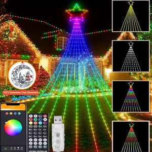11.8Ft Christmas Tree - 350LEDs String Lights With Star, 210 Modes RGB Smart Display, App Control, RGB Color Changing, Music Timer, USB Power For Outdoor Yard, Lawn, Patio, Garden, Party, Wedding, Christmas, Halloween Decorations Backyard Ornaments