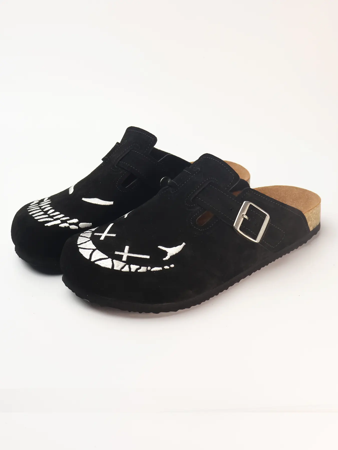 Demon Smile Men's slip-on Leather Cork Shoes Mules Adjustable, Comfortable Soft Sole, Casual Footwear for Daily Wear, Casual Embroidered Clogs