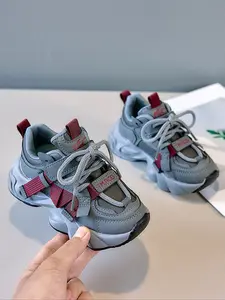 Unisex Kids' Colorblock Dad Shoes, Sports Training Shoes with Velcro and Thick Sole, Easy to Put On and Take Off, Comfortable Versatile Sporty Style for All Seasons