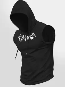 Men's Regular Fit Cartoon Print Hooded Tank Top, Casual Fashion Sleeveless Hoodie Vest for Summer, Men's Top for Daily Wear, Sweatshirts, Casual Streetwear