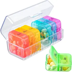 Weekly Pill Organizer 2 Times a Day, Rainbow 7 Day Pill Box, Daily Am Pm Pill Organizer, Portable Case for Fish Oils, Vitamin, Supplement