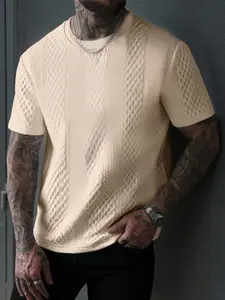 Men's Spring Summer Textured Fabric Plain Short Sleeve T-Shirt, Casual Loose Knit Top, Suitable for Outdoor Sports and Daily Wear