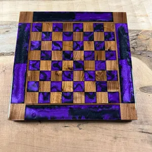 Purple Haze Black Onyx Walnut Chess Board with Border - INCLUDES PIECES