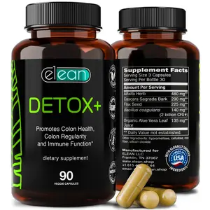 Detox Plus Blended with Probiotic, Alfalfa, Flax Seed, Organic Aloe Vera, Сascara Sagrada bark, 15 day cleanse, gut and colon support, 90 Capsule. Non-GMO.
