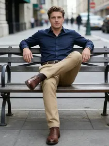 Men's Loose Straight Leg Elastic Formal Pants, Wrinkle-Resistant Comfortable Business Suits, Fashionable Casual Wear for Work and Weekend