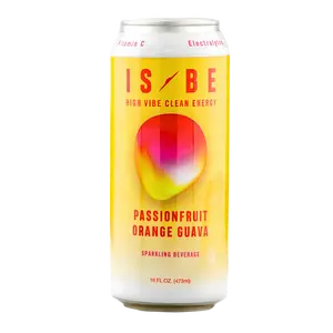 IS BE Passionfruit Orange Guava Clean Energy Drink Case (12) | POG Tropical Flavor, Organic Green Tea Caffeine, No Crash, Low Sugar, Vitamin C, Electrolytes | Natural Sparkling Beverage 16 FL OZ No Dye