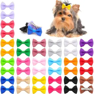 40PCS Christmas Dog Bows Cute Puppy Dog Small Bowknot Hair Bows with Clips Bands Small Hairs Bowknot Pet Hair Accessories Pet Grooming Accessories for Party Christmas Birthday