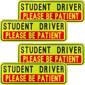 4 PCS Student Driver Magnet for Car, Please Be Patient Funny Magnetic Student Driver, New Driver Safety Warning Bumper Sticker Signs, Reusable Movable Rookie Driver Reflective Magnets Stickers