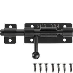 Barrel Bolt Door Latch With Padlock Hole, Thickened 304 Stainless Steel Slide Door Lock, 4 Inch Matte Black, 224BB-BL