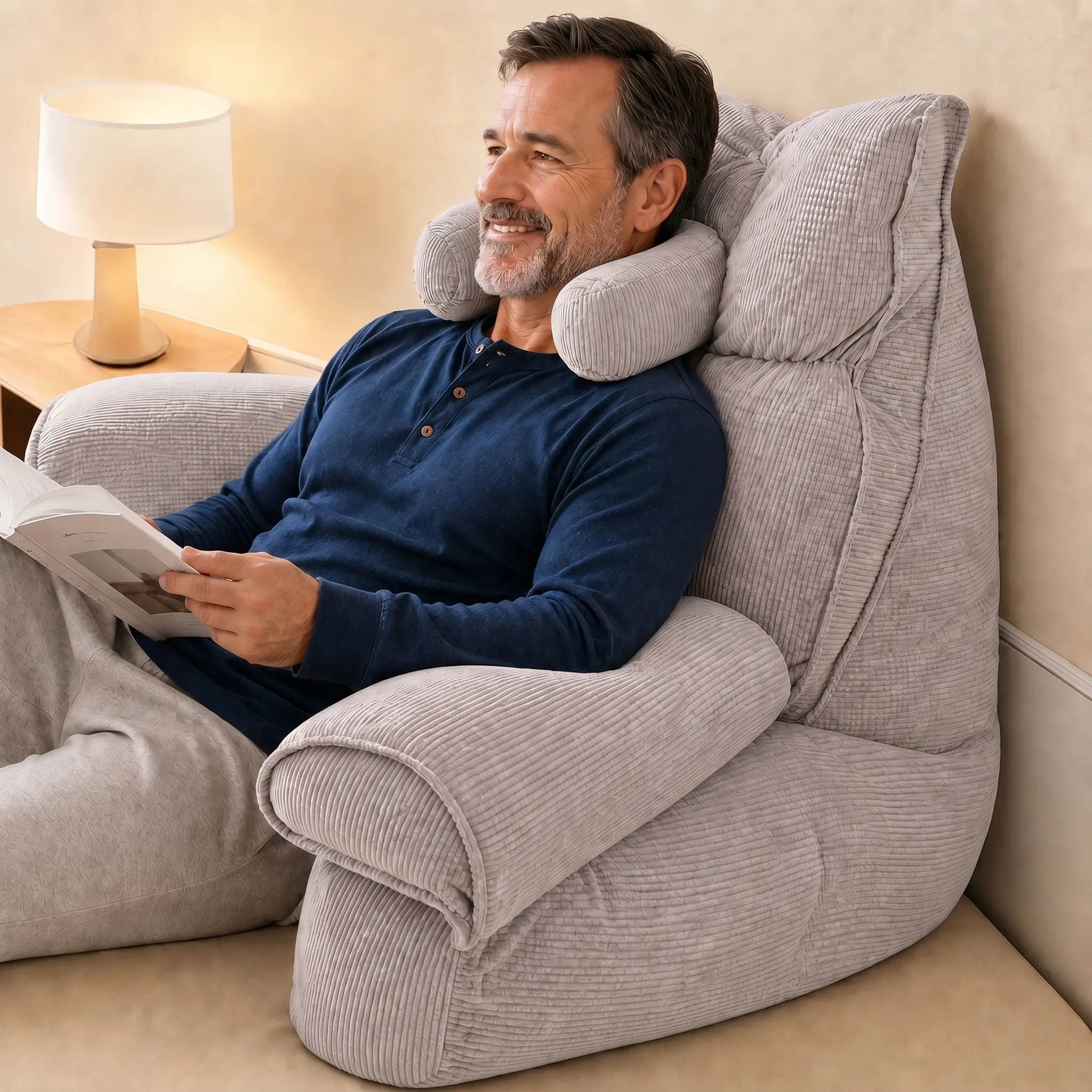 Extra Wide Support Pillow Cushion - Thick Non-Collapse Support, Removable Machine-Wash Polyester Cover, Reading/Gaming Use, Father's Day Gifts for Dad