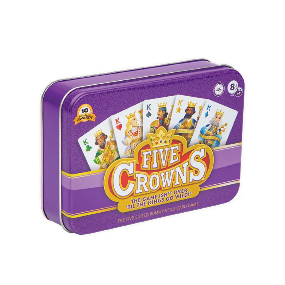 PlayMonster Five Crowns Collectible Tin Card Game for Kids and Adults Family Game Night 5 Suited Rummy Style 1-7 Players Ages 8+