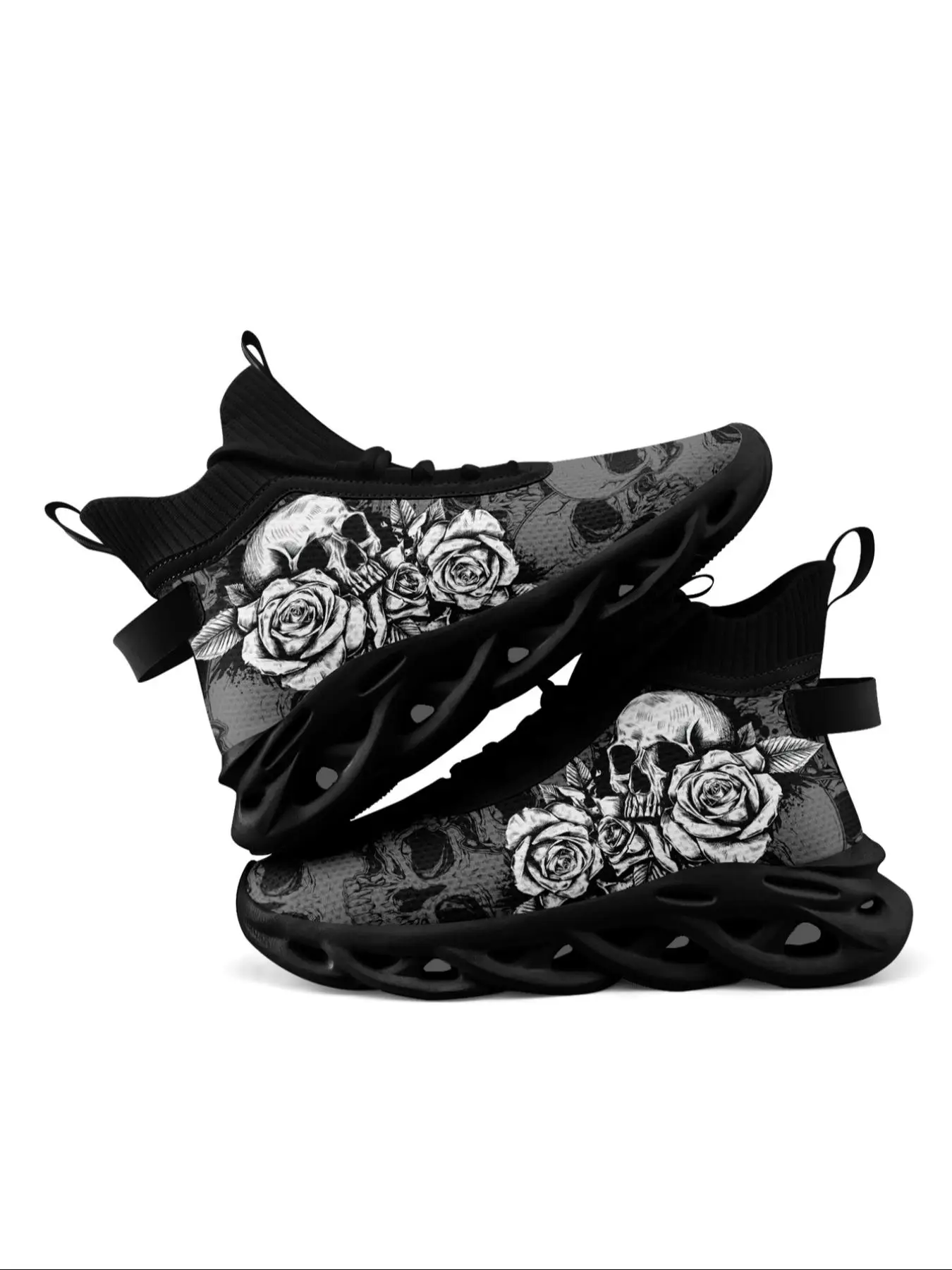 Men's Floral Skull Print Lace Up Front Fashion Boots, Colorblock High Top Boots for Men, Comfort Lightweight Sports Running Shoes, Male All-match Roun