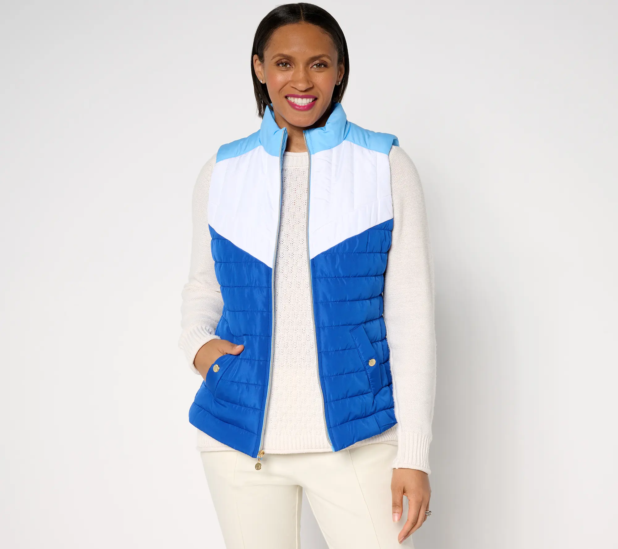 Isaac Mizrahi Live! Clubhouse Color Block Quilted Vest