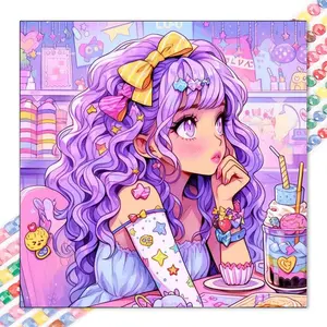 1 DIY handmade diamond painting kit, 5D diamond art set, DIY decoration, Handicraft, purple long hair, colorful ornaments, the diamond painting kit includes diamonds, mosaic, diamond art, DIY art home decoration, suitable for Christmas