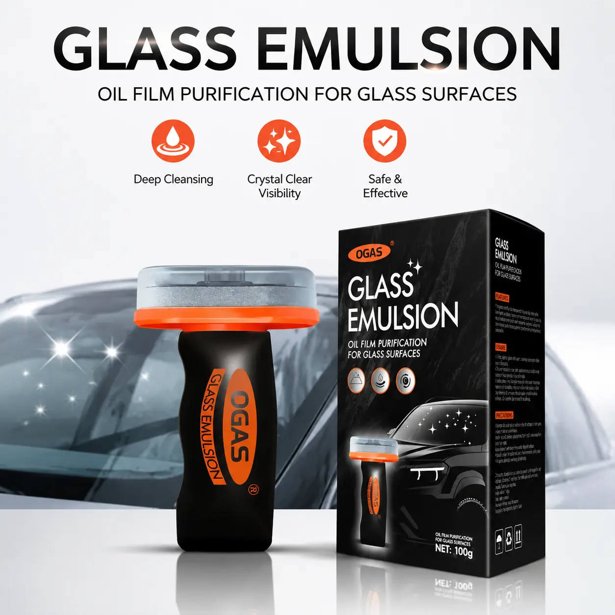 OGAS Automotive Handheld Oil Film Removal Cream - 100g Ammonia-Free Windshield Cleaner, Automotive Glass Supplies, Penetrating Oil Window Cleaning Degreaser, Oxidation Remover Window Cleaning, Portable Non-Glare Hydrophobic Shield, Car Cleaning Supplies