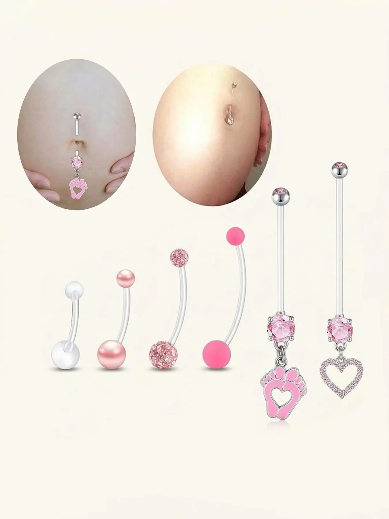 Women's Flexible Belly Button Ring Set, Body Piercing Jewelry, Body Jewellery, Transparent Acrylic Material, Anti-Allergy Design, Suitable for All Seasons, Size Range 25mm-38mm, Navel Piercing Jewelry