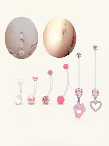 Women's Flexible Belly Button Ring Set, Transparent Acrylic Material, Anti-Allergy Design, Suitable for All Seasons, Size Range 25mm-38mm, Navel Piercing Jewelry
