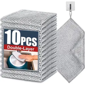 10 Pcs New Upgrade Steel Wire Dishcloth,single-Layer Steel Wire Cleaning Cloth,Powerful Cleaning Non-Scratch Wire Dishcloth Rag for Cookware, Sinks, Dishes, Stove Tops