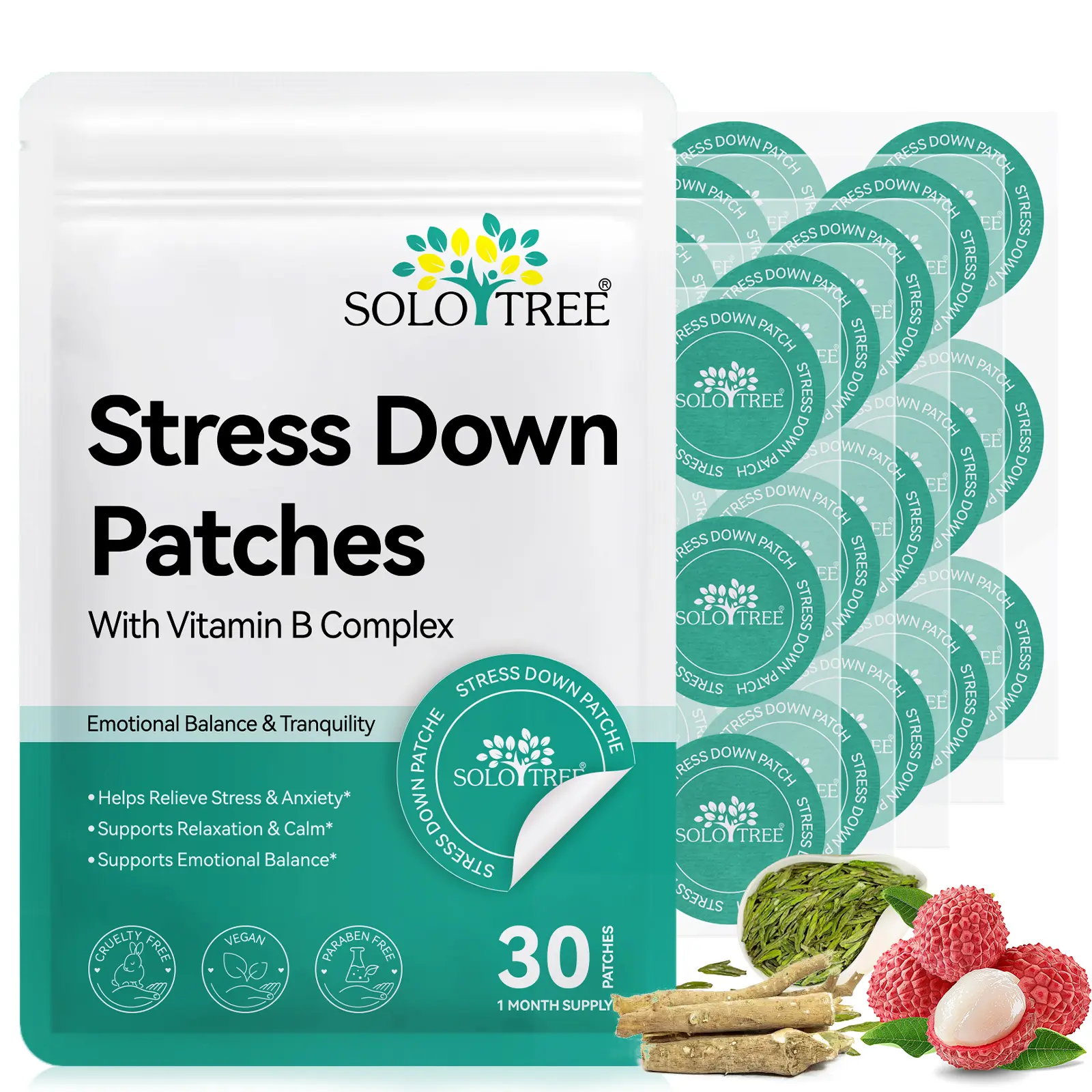 Solotree Stress Relief Patch 30p, Maintain A Calm State Of Mind, Gentle Relaxation Patch, External Skin Care Patch, for Daily Use