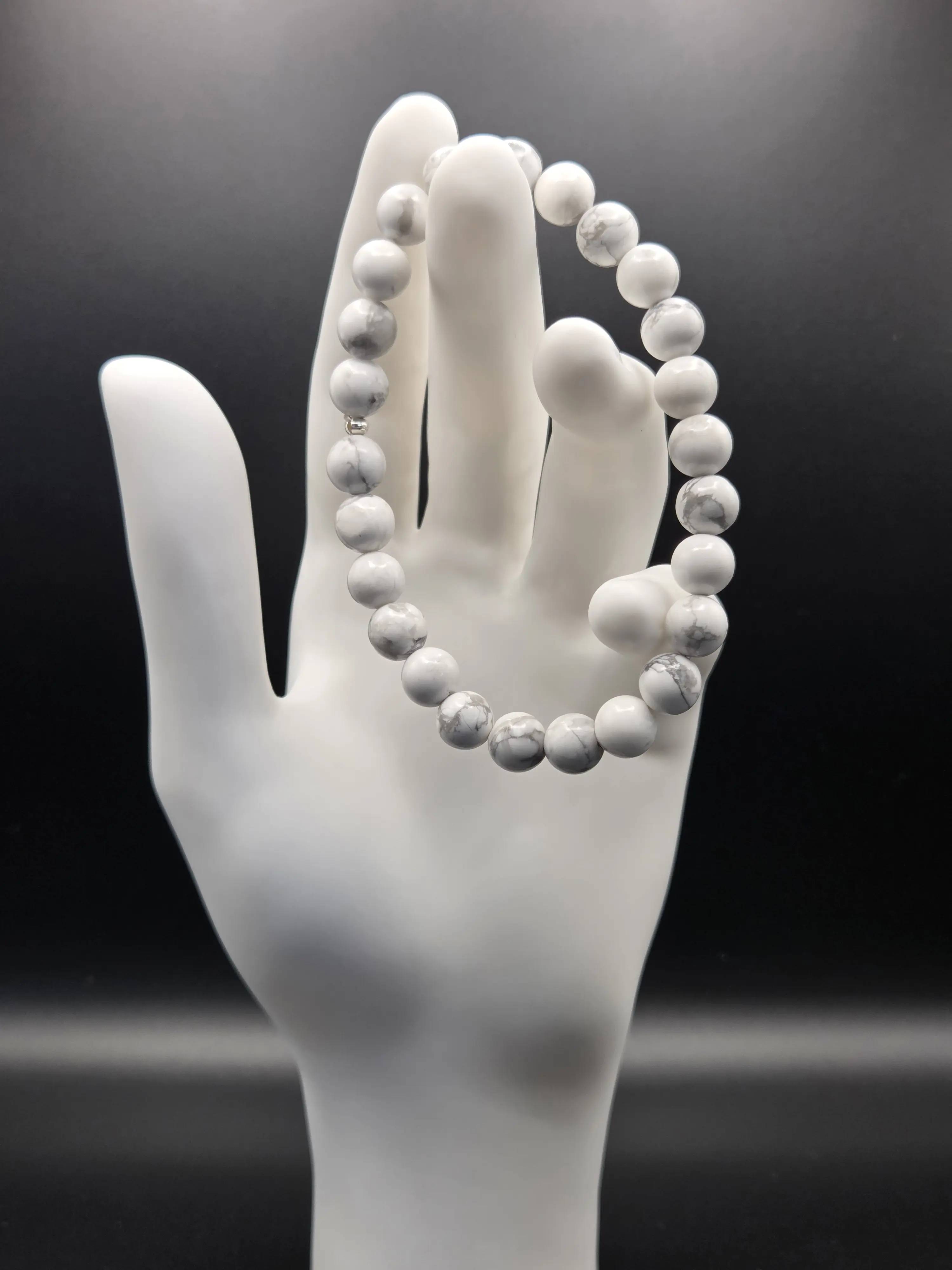 Unisex 8mm White Howlite Stone Bracelet, Natural Marble Veins Beaded Stretch Bracelet, Handmade in Colorado, Mindful Wear, Standard Fit, Natural Stone