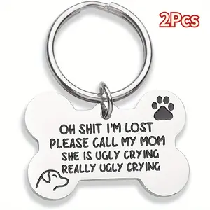 2Pcs Stainless Steel Fun Dog Tags - Engraved Bone-Shaped Pet ID Labels with Puppy Name, Suitable for Cats, Collars, and New Pets - Durable, Waterproof, and Easy to Attach