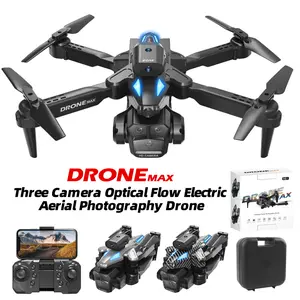 DRONEMAX triple camera (vertical/horizontal/top-down), 50x zoom, electric adjustable lens, 4-way obstacle avoidance, optical flow hover, gesture control, 2 batteries, 360° roll, trajectory flight, extended flight time, 100m range for adults. Drone flying