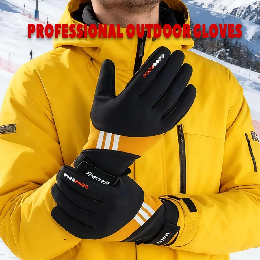 Professional Waterproof Ski Gloves, Striped Color Block Thermal Snowboard Winter Gloves
