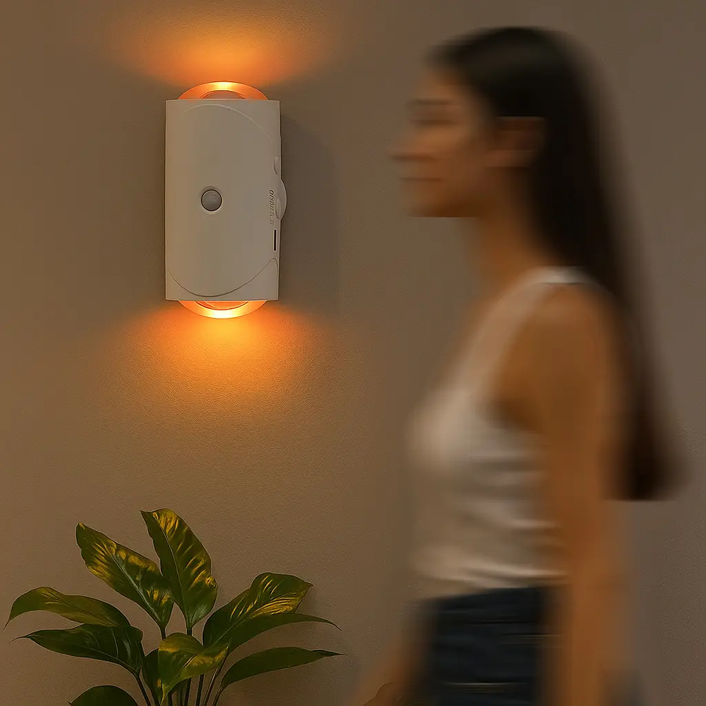 Rechargeable RGB Motion Sensor Aluminium Wall Sconce, Magnetic USB-C/AC Power Supply Battery-Operated Adjustable Heads Wall Spotlight, Color-Changing Indoor Ambient LED Night Light for Bedroom, Hallway, Adjustable Heads Wall Spotlights