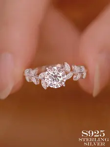 Laurel Leaf & Rose Goddess Ring, adorned with sparkling artificial zircon, suitable for weddings, festivals, and anniversary jewelry gifts, a treasure ring for women.