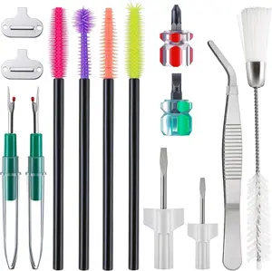 14 Pieces Sewing Machine Cleaning Kit, Sewing Machine Repair Tools Include Tweezers, Double Headed Brush, Screwdriver, Seam Rippers, Silicone Brush for Repair and Cleaning Machine Sewing