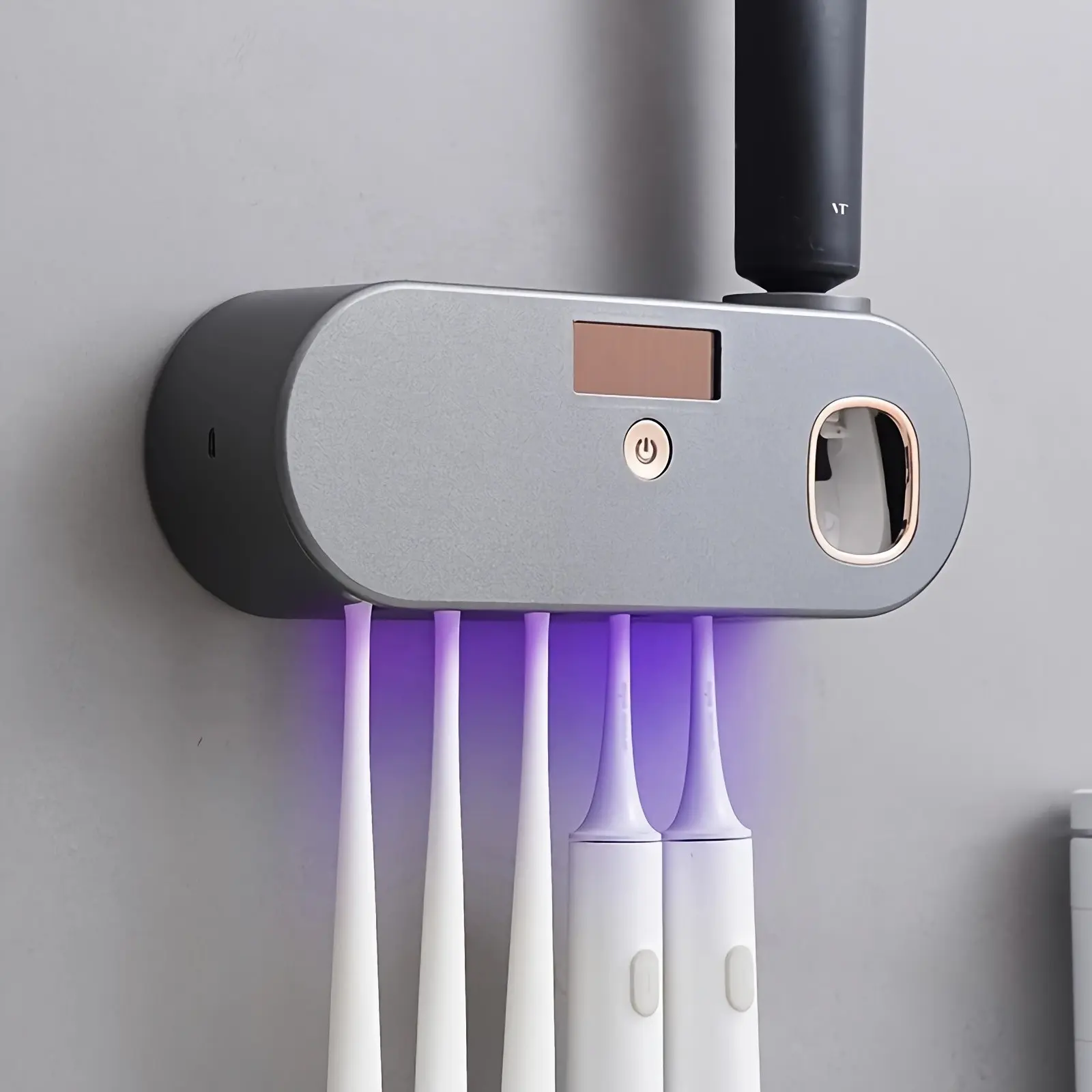 UV Toothbrush Sanitizer And Toothpaste Dispenser, Toothbrush Organizer, USB Charging Wall Mounted Toothbrush Holder with Toothpaste Squeezer Device, Toothbrush Holders Wall Mounted, Bathroom Storage