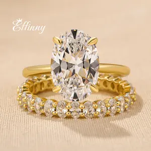 Effinny Female 5 Carat Oval Cut Golden 5A Cubic Zirconia Wedding Ring Set, Daily Promise & Bridal Ring for Travel