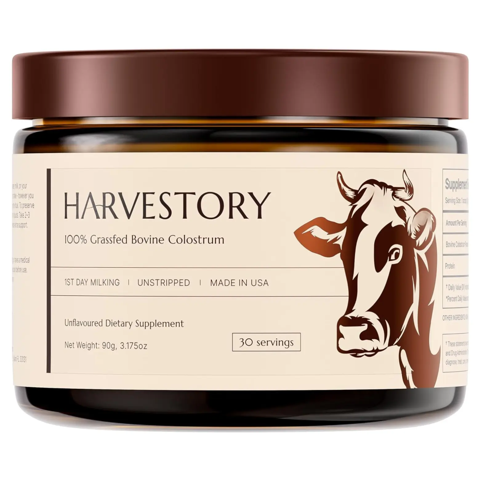 Harvestory Grass-Fed Bovine Colostrum Powder | First-Day Milking, Unstripped, Full-Fat | Supports Gut Health, Immunity, Skin & Hair | Unflavored, Non-GMO | Made in USA - 30 Servings