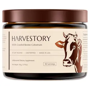 Harvestory Grass-Fed Bovine Colostrum Powder | First-Day Milking, Unstripped, Full-Fat | Supports Gut Health, Immunity, Skin & Hair | Unflavored, Non-GMO | Made in USA - 30 Servings