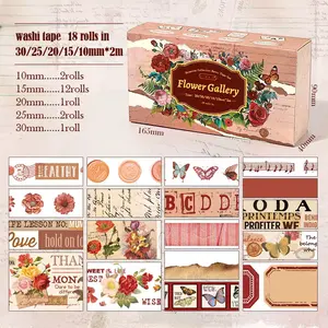 Vintage Washi Tape Set - 18 Rolls for Journaling & Scrapbooking