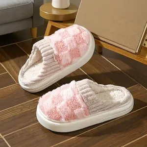 Cotton slippers for women, anti slip cashmere for warmth, monthly slippers for indoor home, cute and fluffy cotton mop Girl Footwear Flipflop