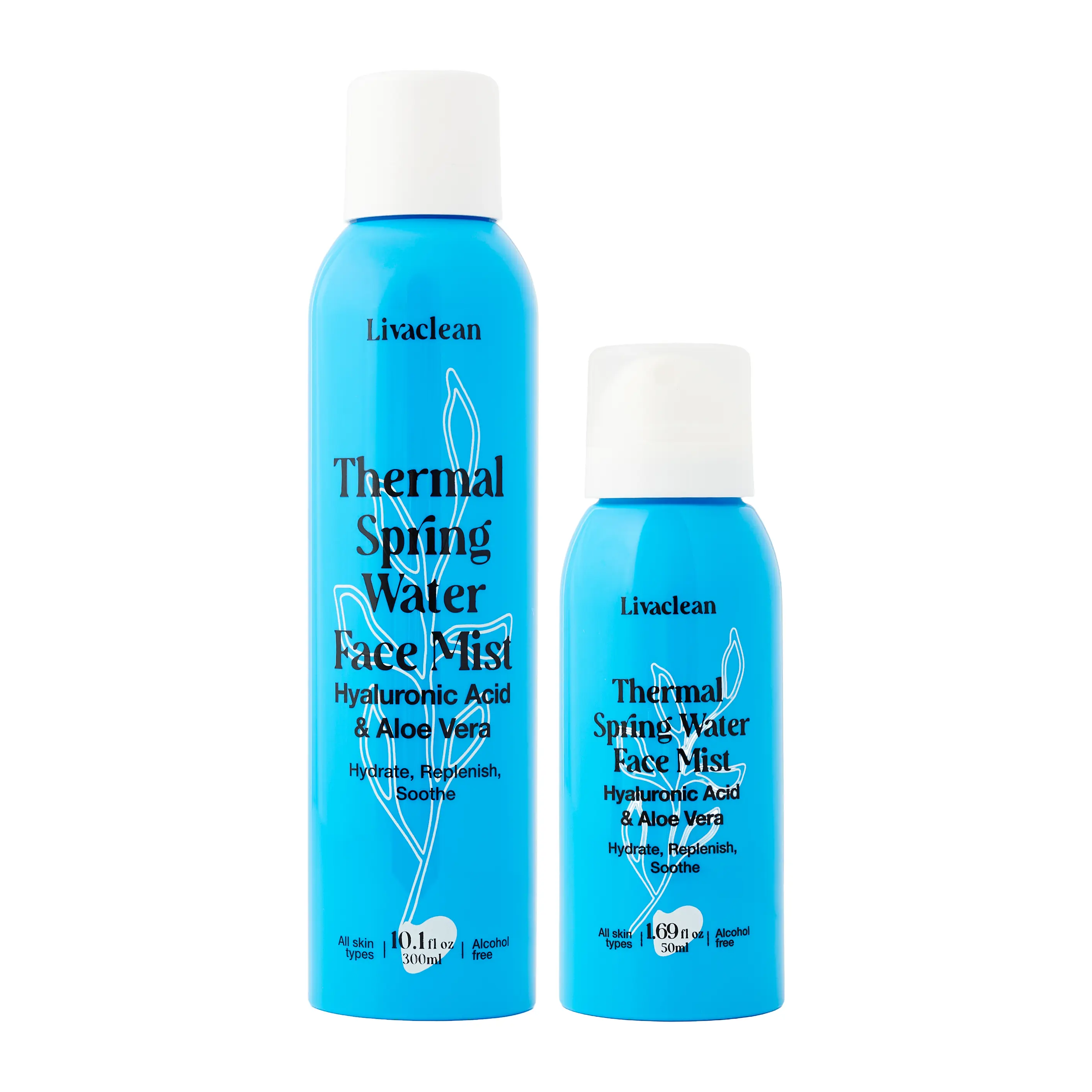 LivaClean Thermal Spring Water Face Mist 10.1 Fl oz + 1.69 Fl oz with Hyaluronic Acid & Aloe Vera for Hydration and Skin Health Moisturizer Daily Collagen Moisture Filler Hydrating Face Mist Moisturizing Facial Facial Mist